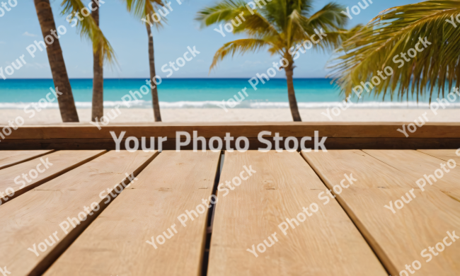 Stock Photo of table wood for product visualization in the tropical beach
