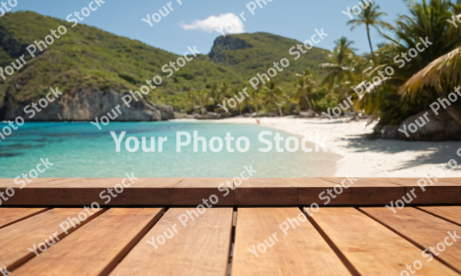 Stock Photo of table wood for product visualization in the tropical beach