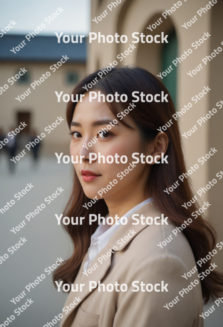 Stock Photo of portrait of a woman beautiful korean girl business long hair with K-beauty make up style and healthy and perfect skin isolated asian woman