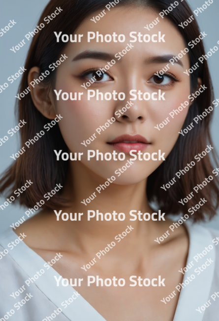 Stock Photo of beautiful korean girl business long hair with K-beauty make up style and healthy and perfect skin isolated asian woman