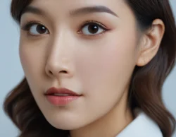 close up portrait of a beautiful korean woman business long hair with K-beauty make up style and healthy and perfect skin isolated asian woman