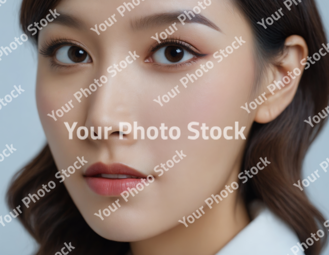 Stock Photo of close up portrait of a beautiful korean woman business long hair with K-beauty make up style and healthy and perfect skin isolated asian woman