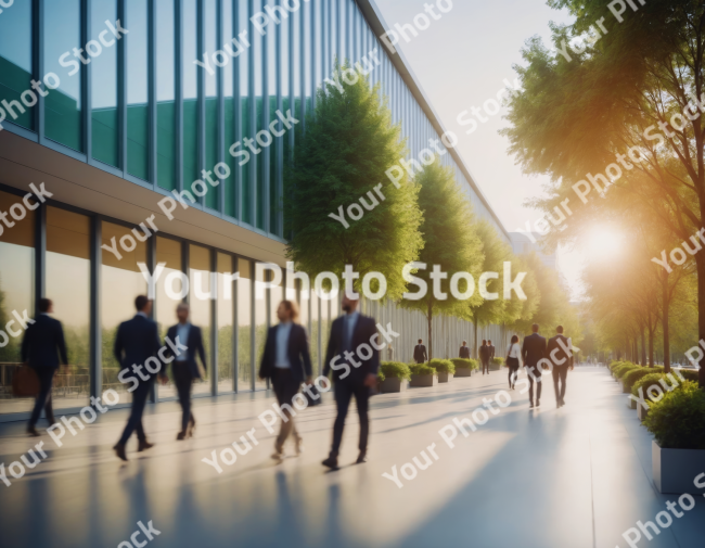 Stock Photo of business people in the office building blurred in the day sun executives formal executives people in outdoor street group crowd building glass and trees