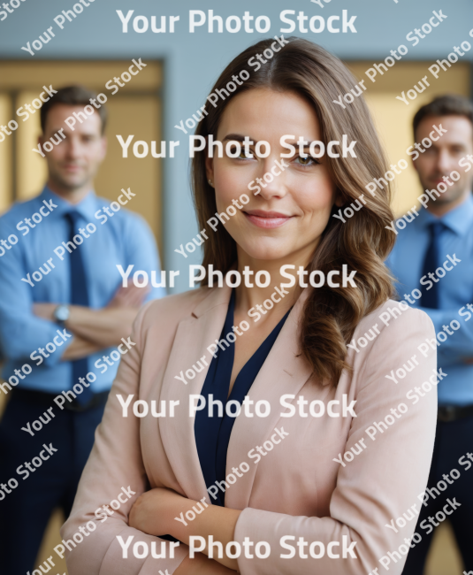 Stock Photo of business woman executive long hair with coworkers in office logistic worker woman production team job beautiful woman young