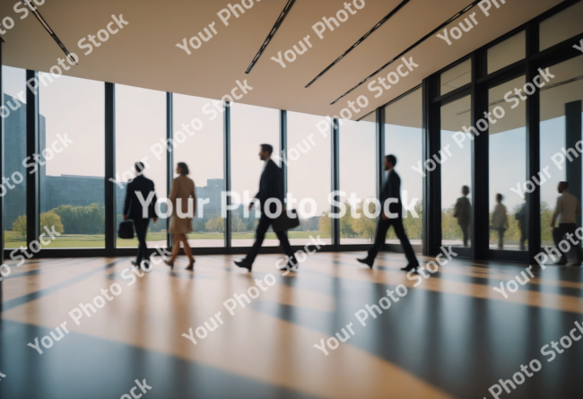 Stock Photo of business people in the office building blurred in the day sun executives formal executives people in hall group crowd