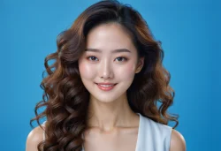 Stock Photo of beautiful korean japan asian woman makeup model skincare glamour skin face commercial curly hair