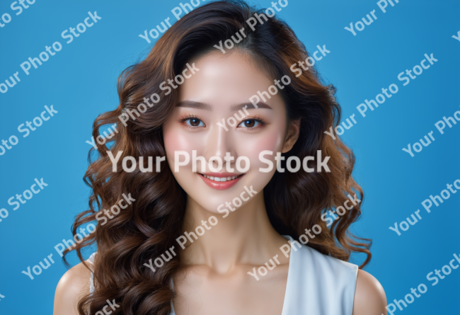 Stock Photo of beautiful korean japan asian woman makeup model skincare glamour skin face commercial curly hair