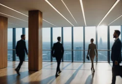 Stock Photo of people walking business office entrepeneur glamour in hall meeting in motion