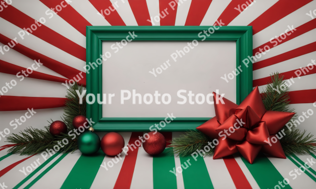 Stock Photo of christmas card with gift box christmas in july card with copy space wood pine decorations ribbon ornament xmas