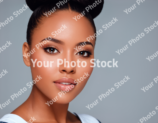 Stock Photo of black woman model portrait makeup make-up beautiful woman skincare commercial for advertisement glamour