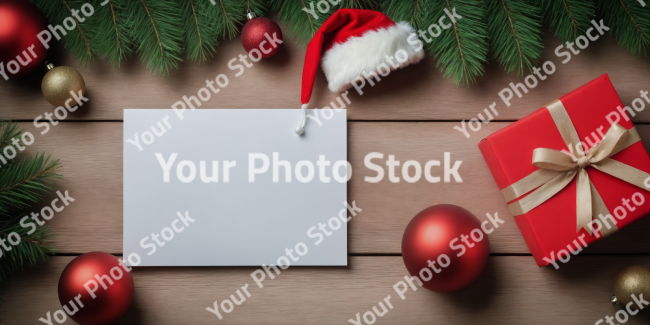 Stock Photo of christmas tree and gifts with presents xmas decoration with copy space paper white