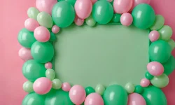 Stock Photo of ballons happy birthday frame green easter eggs celebration party festive holiday