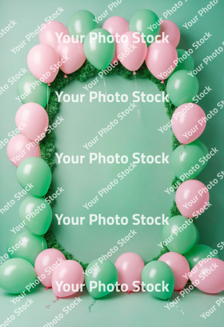 Stock Photo of ballons happy birthday frame green easter eggs celebration party festive holiday