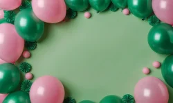 Stock Photo of ballons happy birthday frame green easter eggs celebration party festive holiday