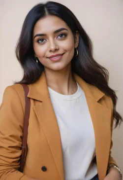 Stock Photo of beautiful young adult indian business woman looking at camera smiling head shot portrait positive skincare