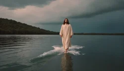 Stock Photo of Jesus walking on water biblical theme concept Jesus Christ