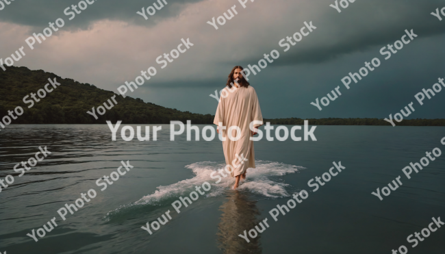 Stock Photo of Jesus walking on water biblical theme concept Jesus Christ